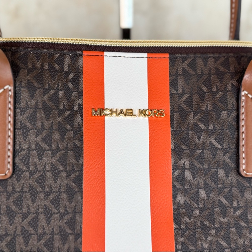 Michael Kors Travel XL Top Zip Tote Shoulder Bag MK Brown Tangerine - Picture 9 of 16